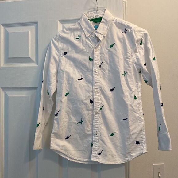 Mini Boden White Button Down Embroidered Dinosaur Shirt - Picture 2 of 13